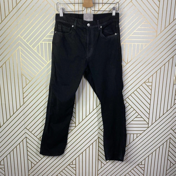 Revice‎ Denim Black High Rise Shiny Cropped Straight Leg Jeans Size US 29 - Picture 1 of 11